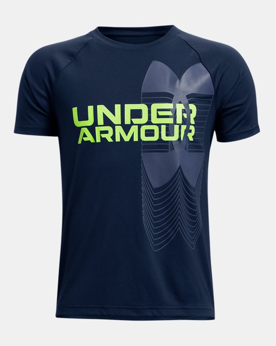 Boys' UA Tech™ Logo Fade Short Sleeve in Blue image number 0